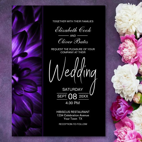 Moody Purple Floral Wedding Invitation