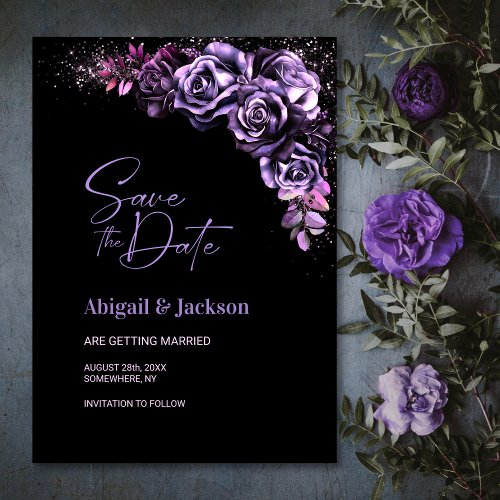 Moody Purple Floral Wedding Save the Date