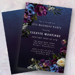 Moody Purple Flowers 18th Birthday Party Invitation<br><div class="desc">Deep purple flowers with pops of white and blue create a moody winter palette. They are nestled in dark green and black foliage. The dark blue watercolor background gives it a gothic vibe and frames the flowers perfectly. It also makes the white text pop. This 18th birthday invitation is downloadable...</div>