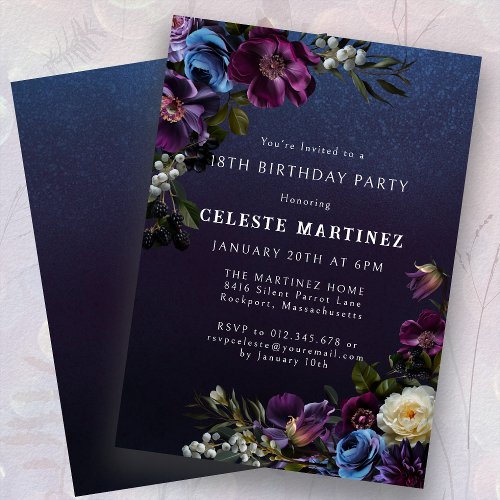 Moody Purple Flowers 18th Birthday Party Invitation