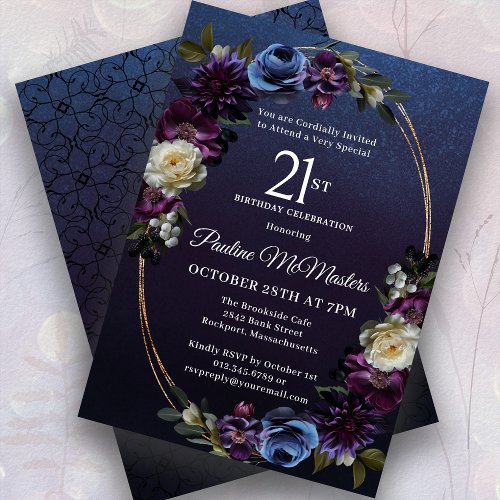 Moody Purple Flowers 21st Birthday Party Invitation