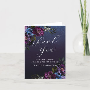Moody Purple Flowers 21st Birthday Thank You Card