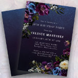 Moody Purple Flowers 30th Birthday Party Invitation<br><div class="desc">Deep purple flowers with pops of white and blue create a moody winter palette. They are nestled in dark green and black foliage. The dark blue watercolor background gives it a gothic vibe and frames the flowers perfectly. It also makes the white text pop. This 30th birthday invitation is downloadable...</div>