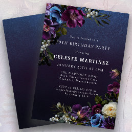 Moody Purple Flowers 70th Birthday Party Invitation