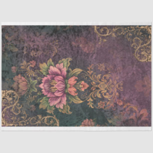 Moody Purple & Green Pattern & Flower decoupage Tissue Paper
