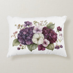 Moody Purple Hydrangea Watercolor Florals Elegant Accent Pillow