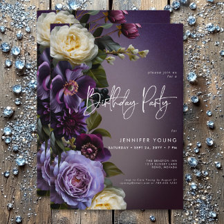 Moody Purple & Lavender Floral Modern Birthday Invitation