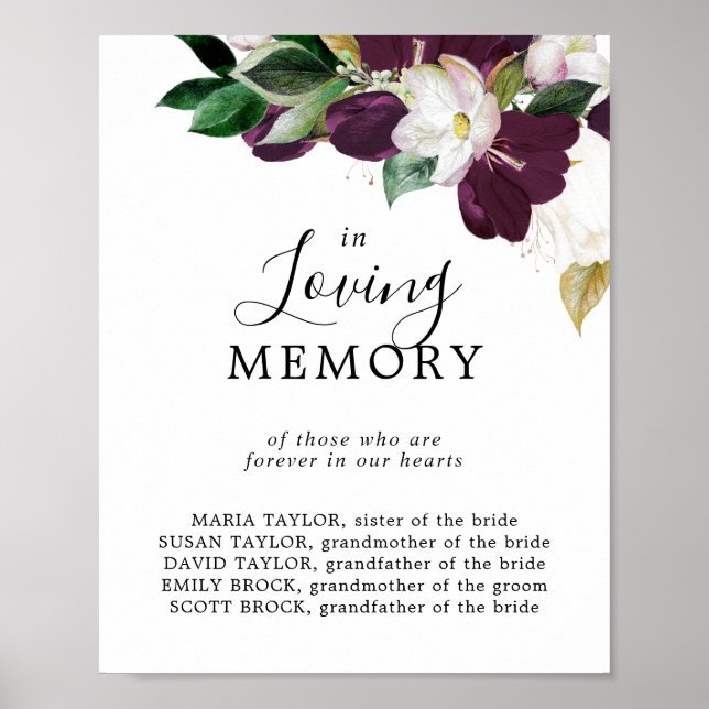 Moody Purple Loving Memory Wedding Memorial Sign (Front)