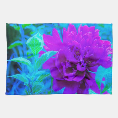 Moody Purple Peony with Beautiful Weigela Foliage Kitchen Towel