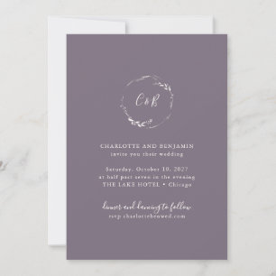 Moody Purple Plum Monogram Floral Script Wedding Invitation