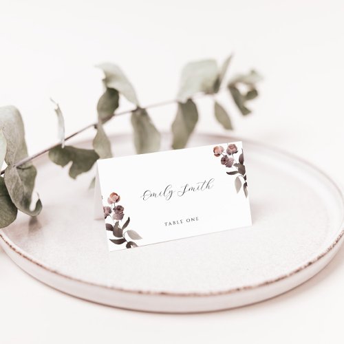 Moody Purple Rose Folded Wedding Place Card