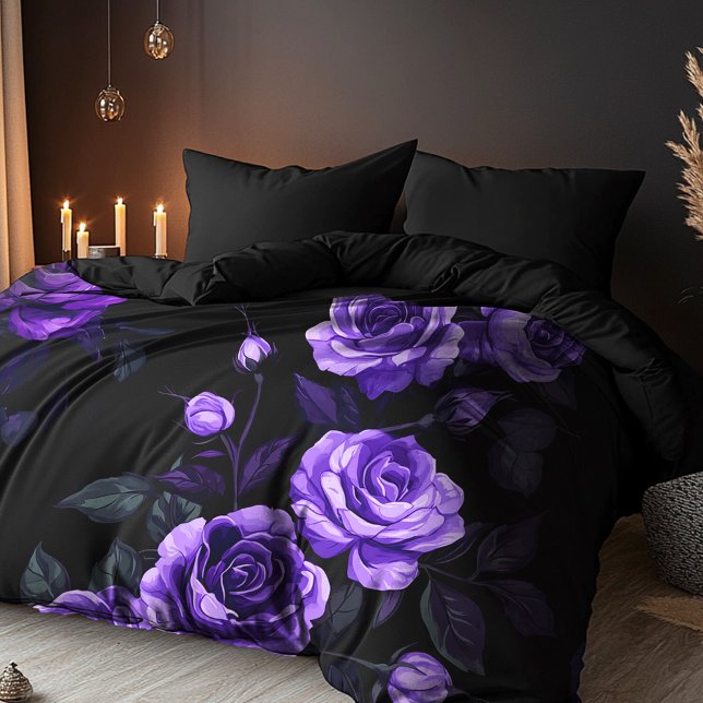 Moody Purple Roses Dark Romantic Gothic Duvet Cover (Gothic Purple Roses Dark Romantic Moody Duvet Cover)