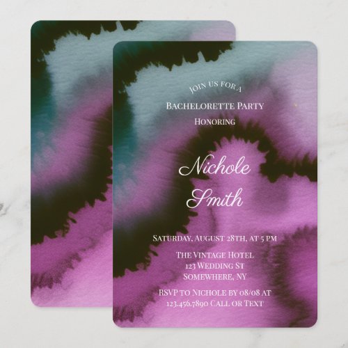 Moody Purple & Teal Abstract Bachelorette Party Invitation