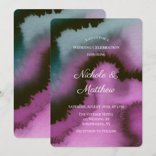 Moody Purple & Teal Abstract Wedding Celebration Invitation