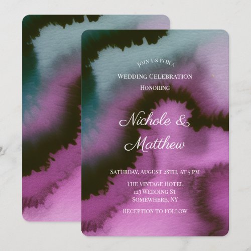 Moody Purple & Teal Abstract Wedding Celebration Invitation