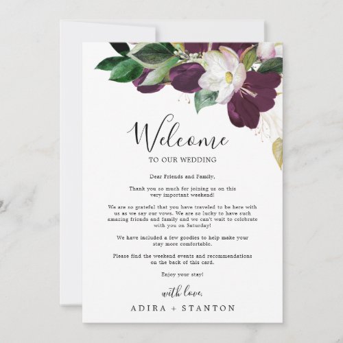 Moody Purple Wedding Welcome Letter  Itinerary