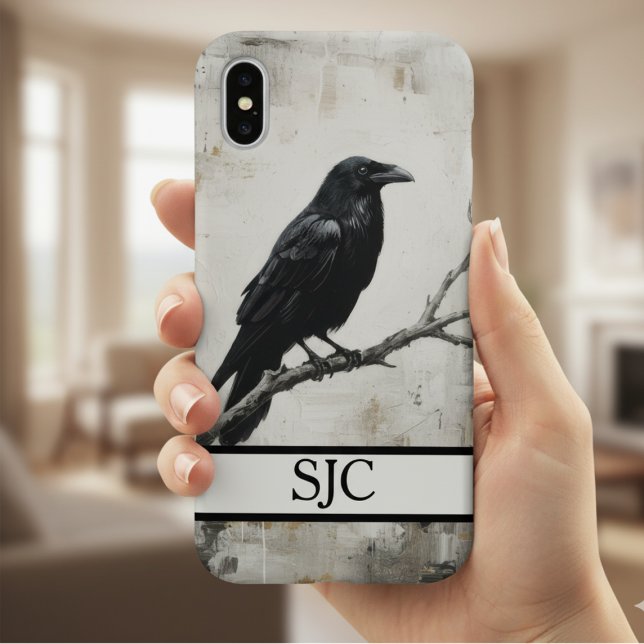 Moody Raven Dark Academia Monogram iPhone Case (Gothic raven phone case)