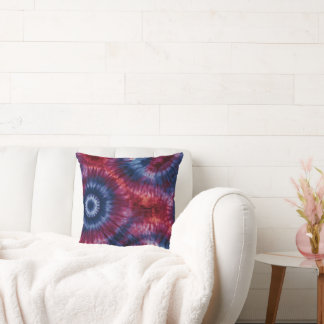 Moody Red Blue and Purple Tie Dye Spiral  Throw Pillow