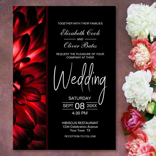 Moody Red Floral Wedding Invitation