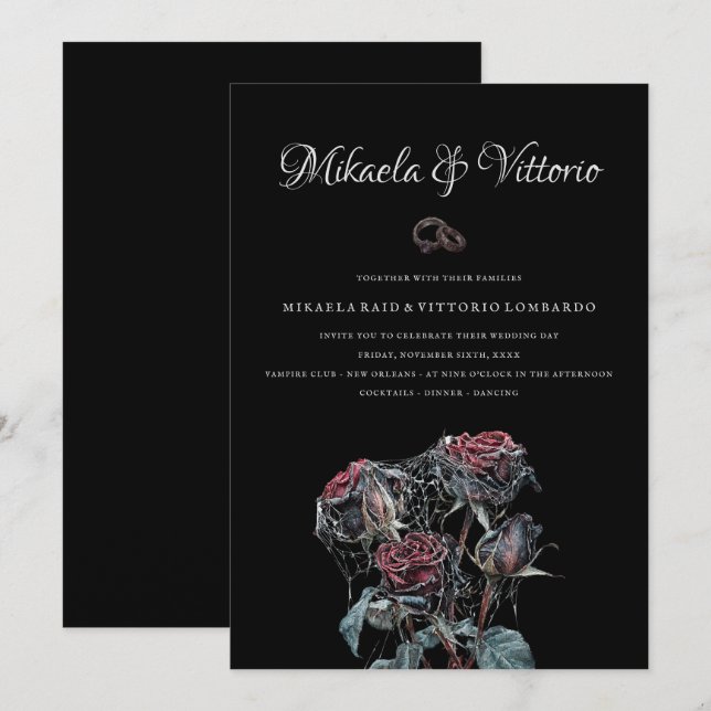 Moody Red Roses With Cobwebs Gothic Wedding Invitation (Front/Back)