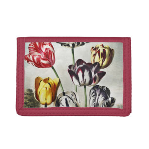 Moody Regency Style Multi-Color Tulips Tri-fold Wallet