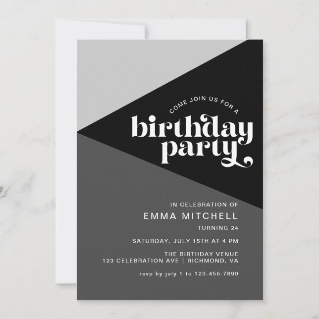 Moody Retro Cool Black & White Monochrome Birthday Invitation (Front)