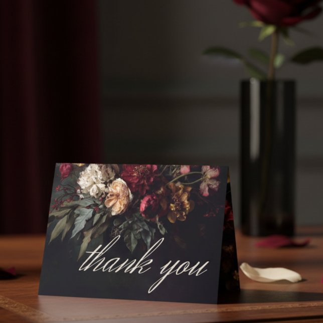Moody Romantic Dark Floral Gothic Wedding Thank You Card (Creator Uploaded)