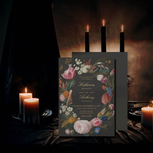 Moody Romantic Floral Frame Dreamy Wedding Invitation