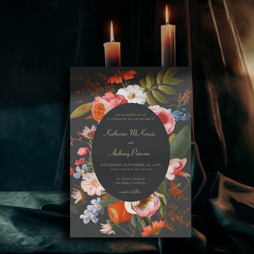 Moody Romantic Gothic Dark Bold Floral Wedding Invitation