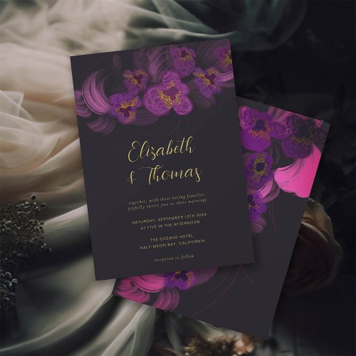 Moody Romantic Purple Orchids Dark Floral Wedding Invitation