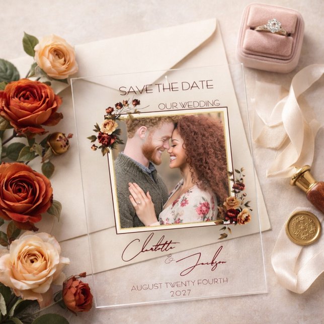 Moody Rust Rose Photo Autumn Wedding Save the Date (Creator Uploaded)