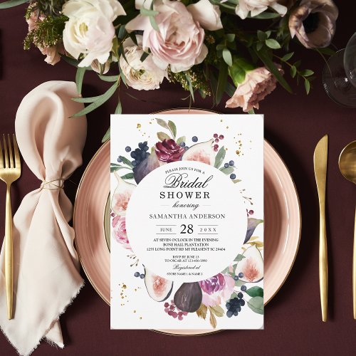 Moody  Rustic Burgundy Floral  Berry Frame  Invitation