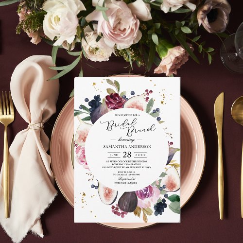Moody  Rustic Burgundy Floral  Berry Frame  Invitation