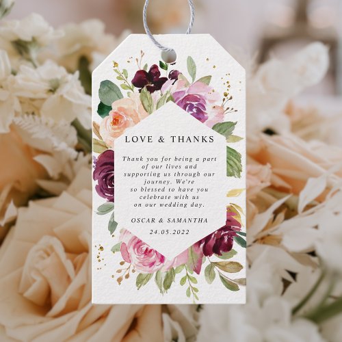 Moody  Rustic Burgundy Watercolor Floral Frame Gift Tags