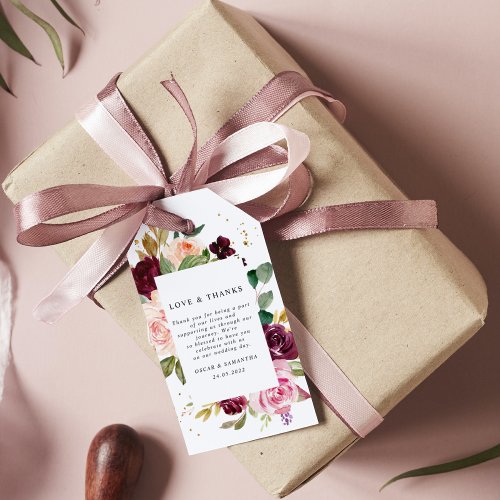 Moody  Rustic Burgundy Watercolor Floral Frame Gift Tags