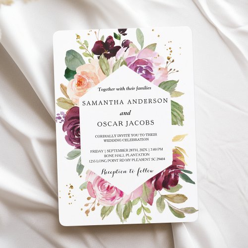 Moody  Rustic Burgundy Watercolor Floral Frame In Invitation