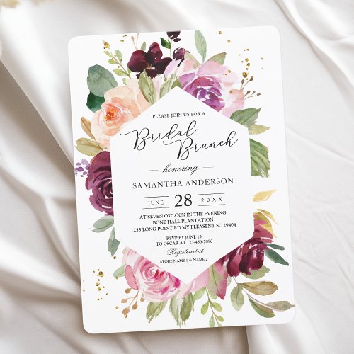 Moody  Rustic Burgundy Watercolor Floral Frame In Invitation