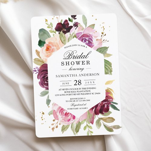 Moody  Rustic Burgundy Watercolor Floral Frame In Invitation