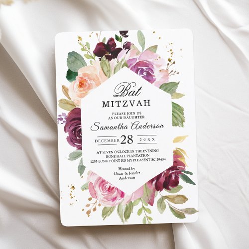 Moody  Rustic Burgundy Watercolor Floral Frame In Invitation