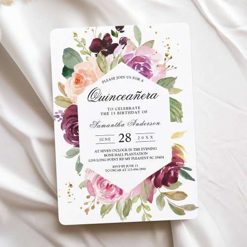 Moody  Rustic Burgundy Watercolor Floral Frame Invitation