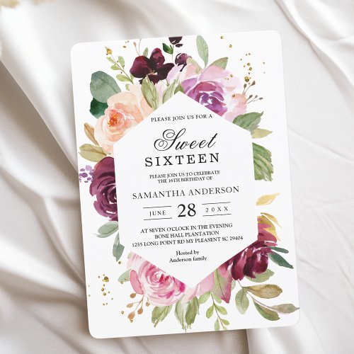 Moody  Rustic Burgundy Watercolor Floral Frame Invitation