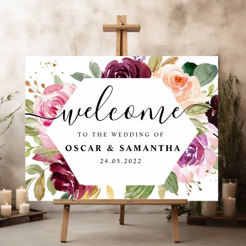 Moody  Rustic Burgundy Watercolor Floral Frame Sign