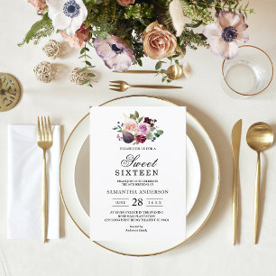 Moody & Rustic Burgundy Watercolor Flowers & Berry Invitation