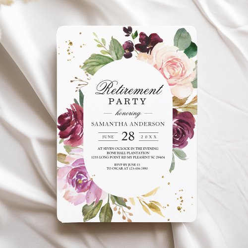 Moody  Rustic Burgundy Watercolor Flowers Frame  Invitation