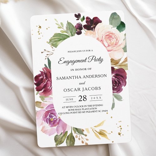 Moody  Rustic Burgundy Watercolor Flowers Frame  Invitation