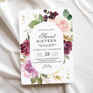 Moody & Rustic Burgundy Watercolor Flowers Frame Invitation