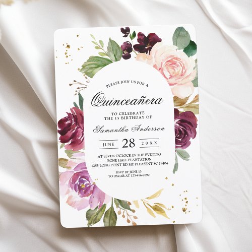 Moody  Rustic Burgundy Watercolor Flowers Frame  Invitation