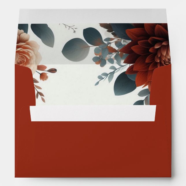 Moody Rustic Fall Florals Wedding Envelope (Back (Bottom))