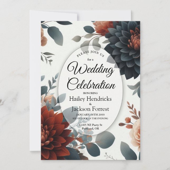 Moody Rustic Fall Florals Wedding Invitation (Front)