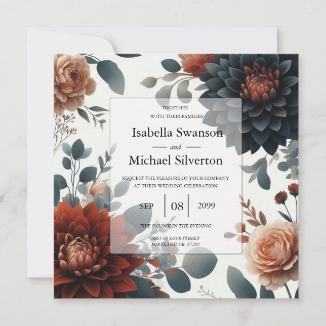 Moody Rustic Fall Florals Wedding Invitation (Front)